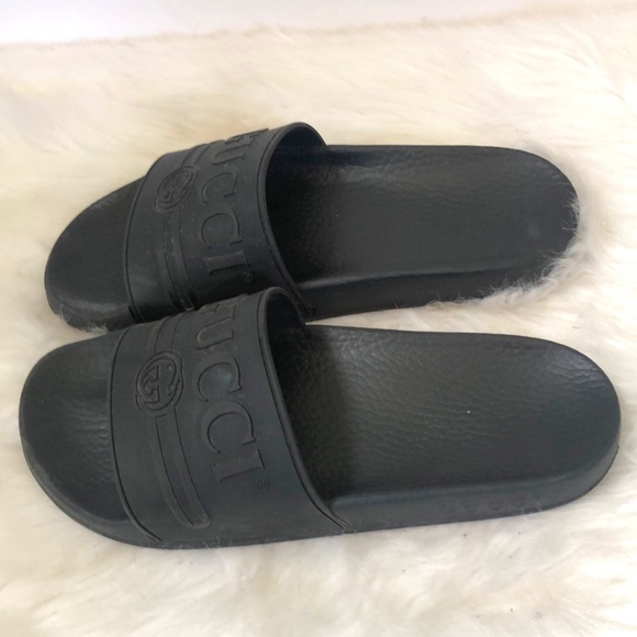 Gucci Black Rubber Slides sz38 w/C.O.A.